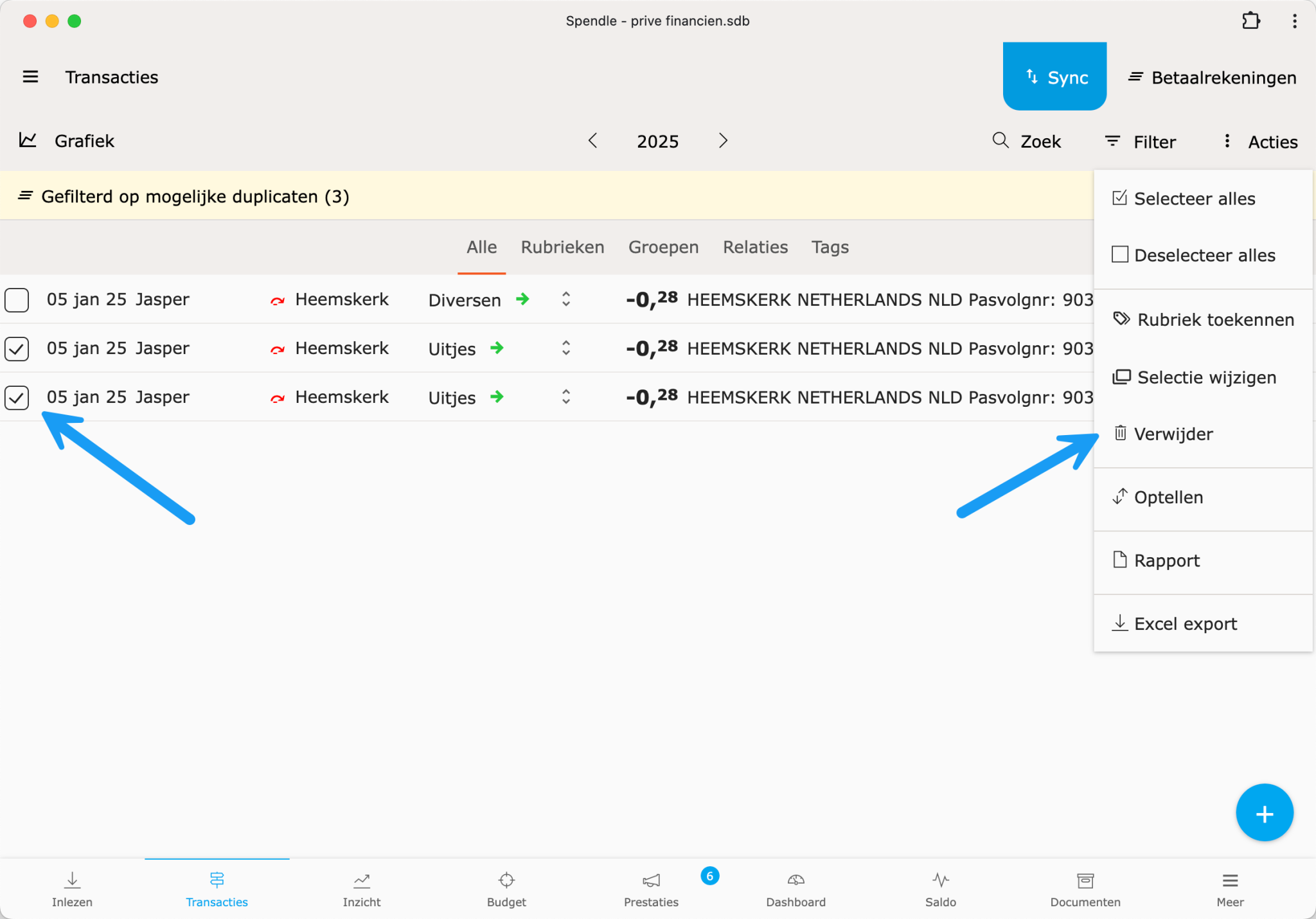 Remove duplicate transactions — screenshot 1