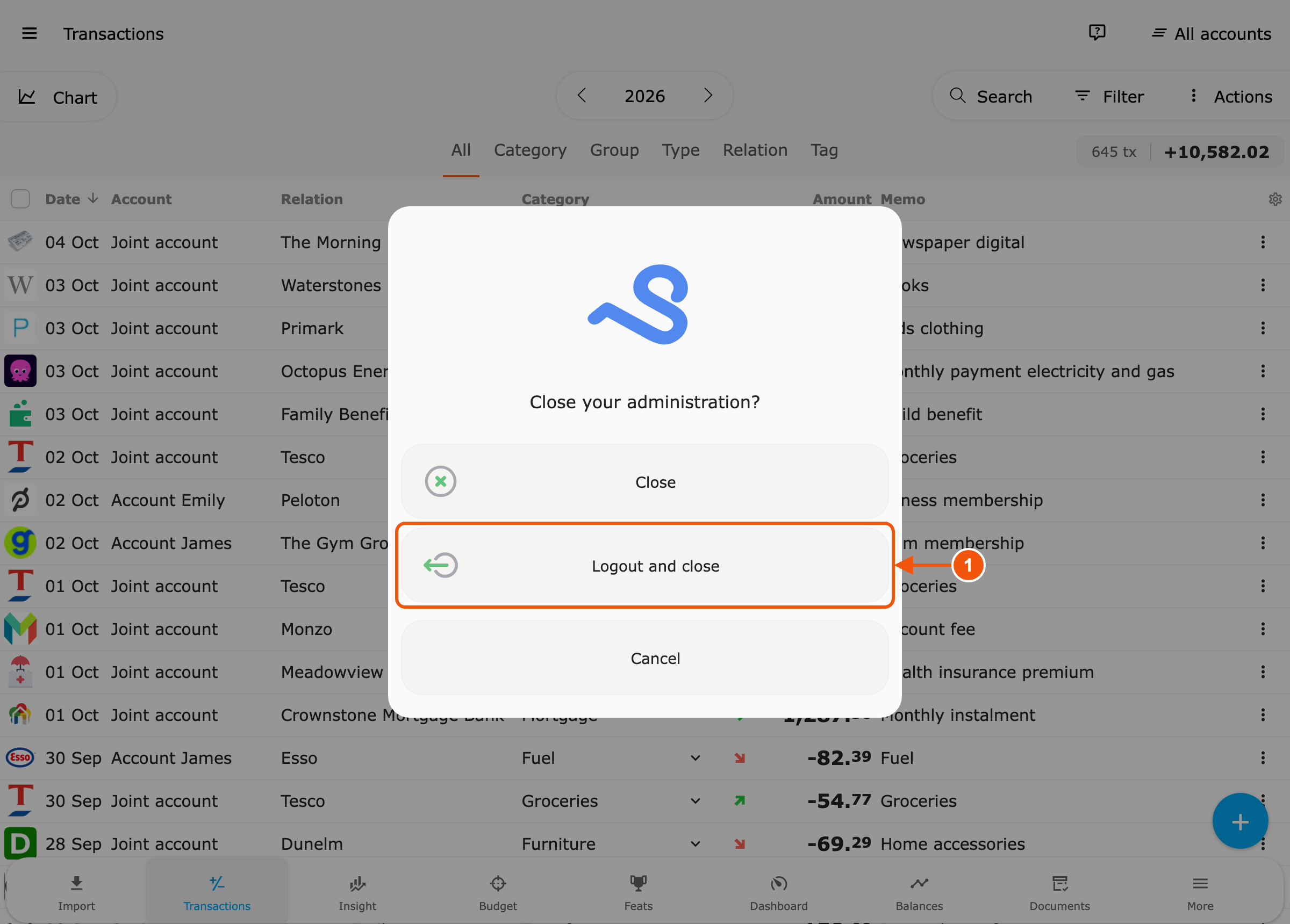 Close your administration dialog with Logout and close highlighted