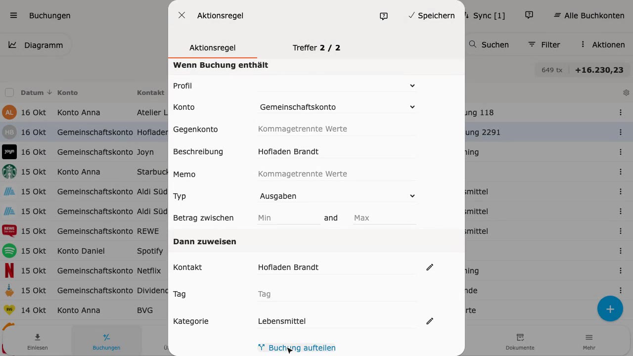 Eine Aktionsregel einrichten