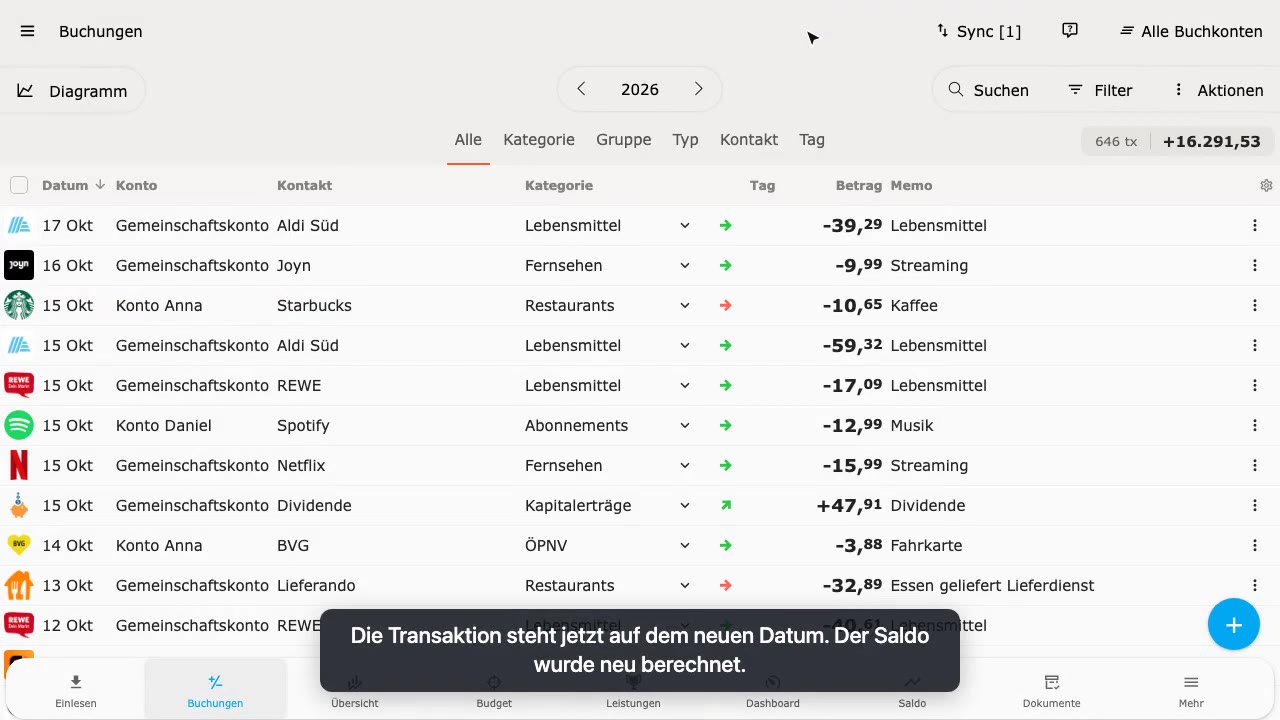 Transaktion bearbeiten