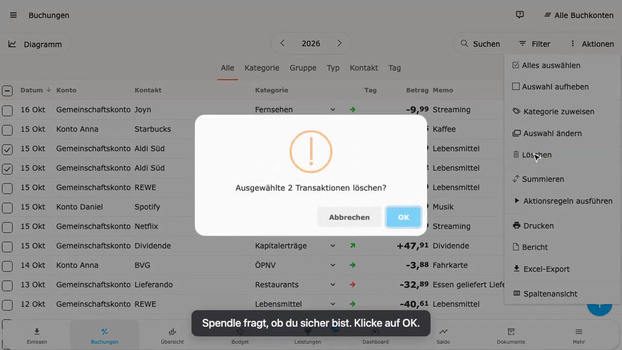 Transaktionen löschen
