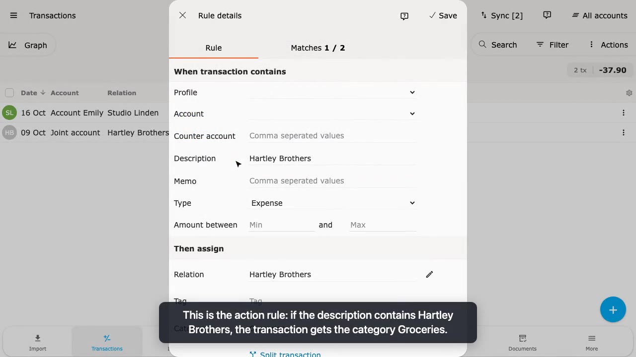 Categorise and create an action rule