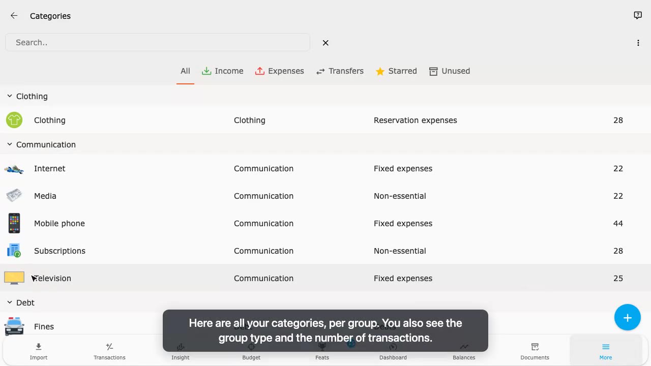 Manage categories
