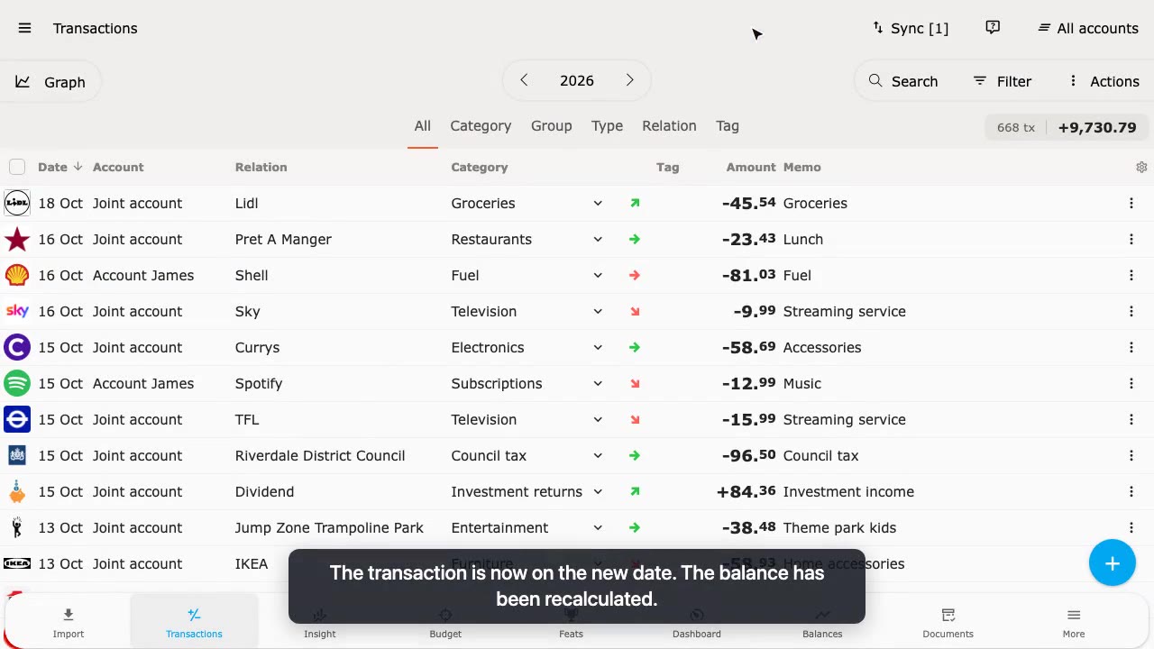 Editing a transaction