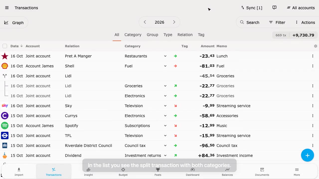 Split a transaction