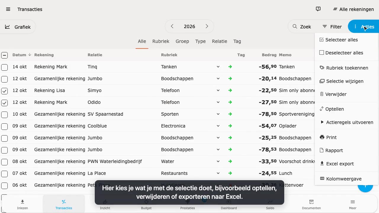 Selecteren en acties