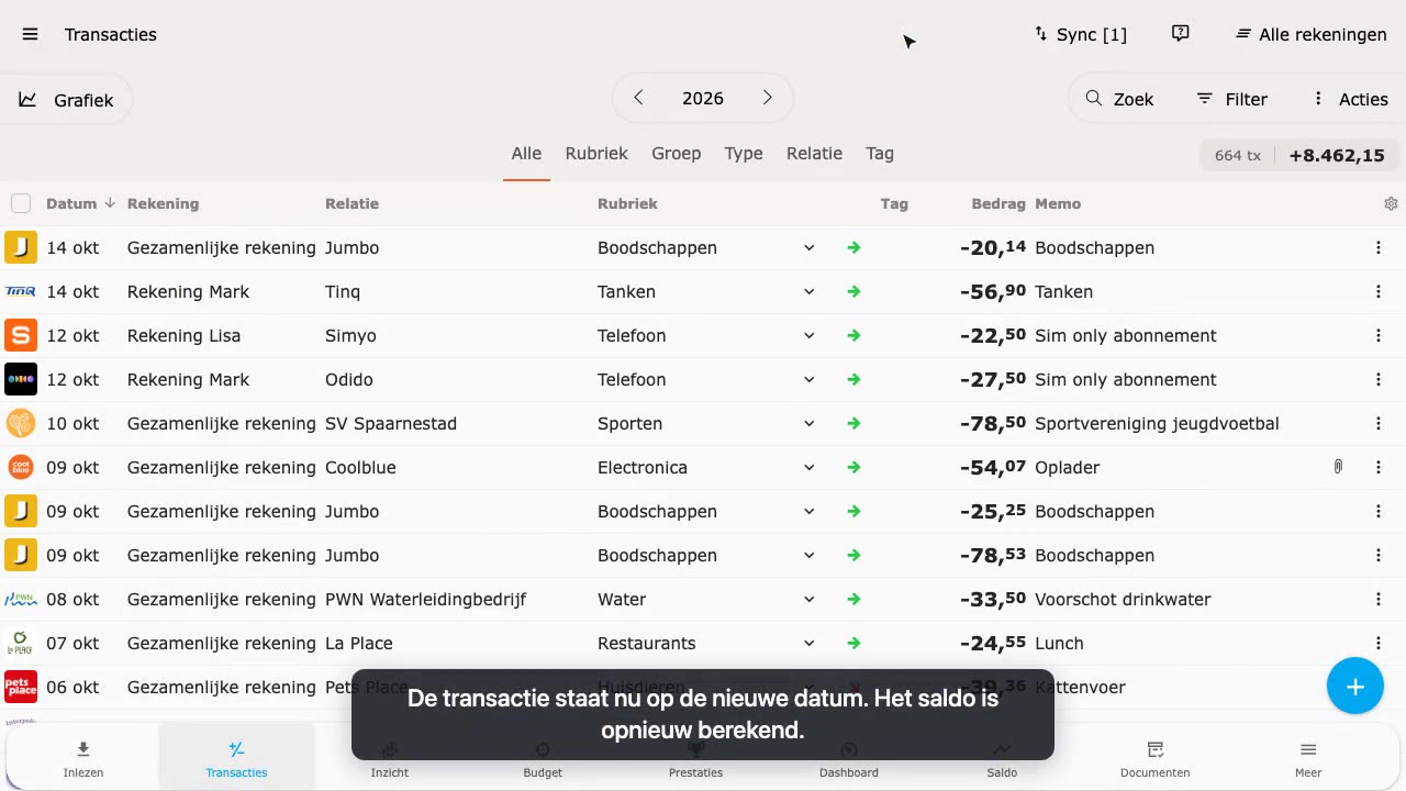 Transactie bewerken