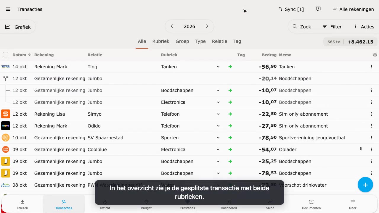 Transactie splitsen