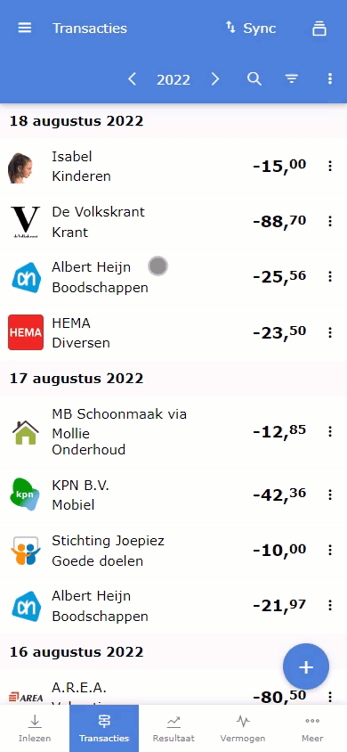 Koppel je PSD2 bankrekening met je Spendle huishoudboekje. Pull to refresh om transacties bij te werken