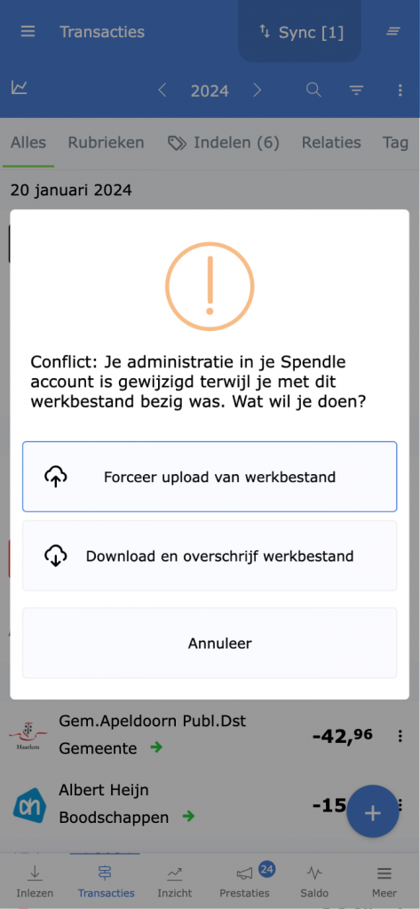 Spendle synchronisatie conflict